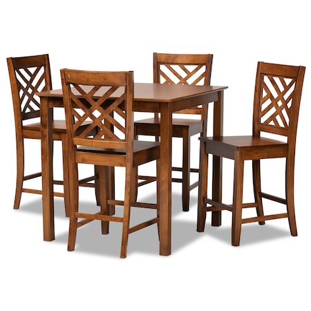 Baxton Studio Caron Modern and Contemporary Walnut Brown Finished Wood 5-Piece Pub Set 187-11433-10903-Zoro